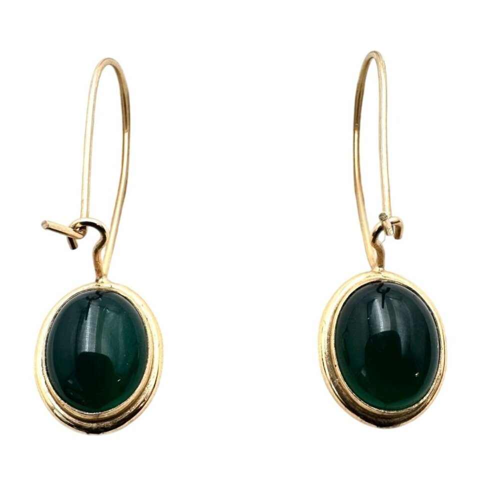 14K Yellow Gold Women's Earrings Reversible Black Green Drop Pierced 3.8 Grams